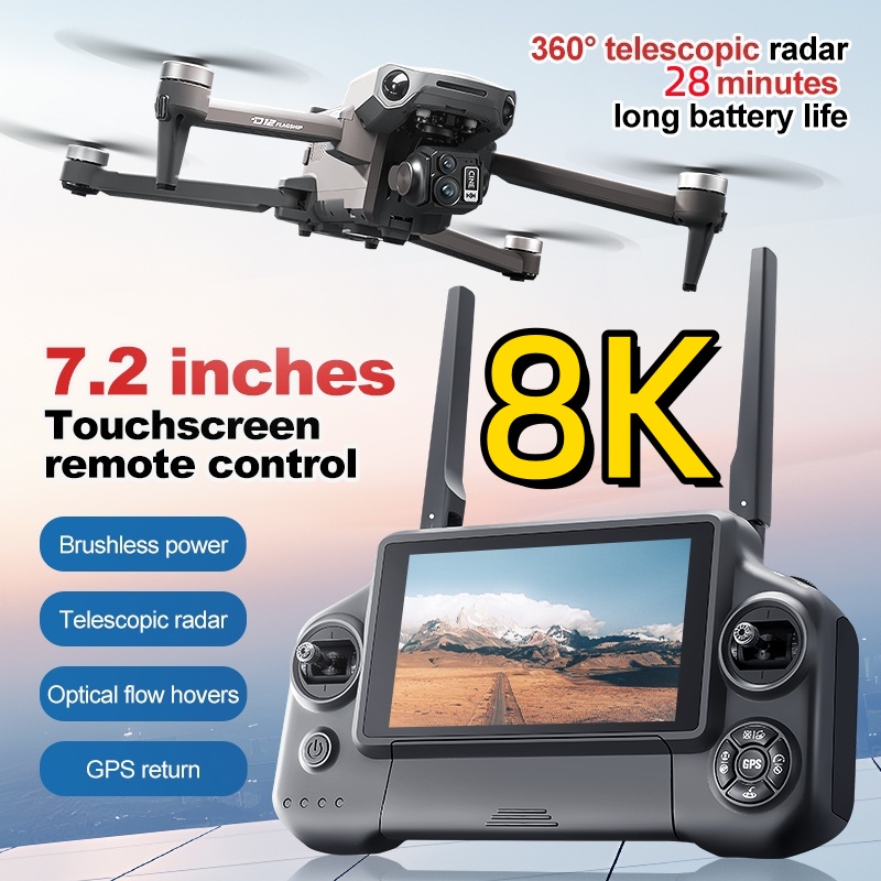 Drone Camera Night Vision - 8K 3-Achsen-Gimbal Bürstenloser 7,2-Zoll-Touchscreen FPV-Fernbedienung Quadcopter